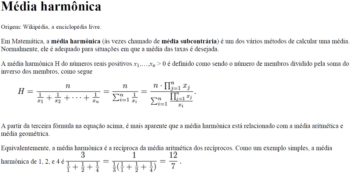 Formula Da Media Harmonica